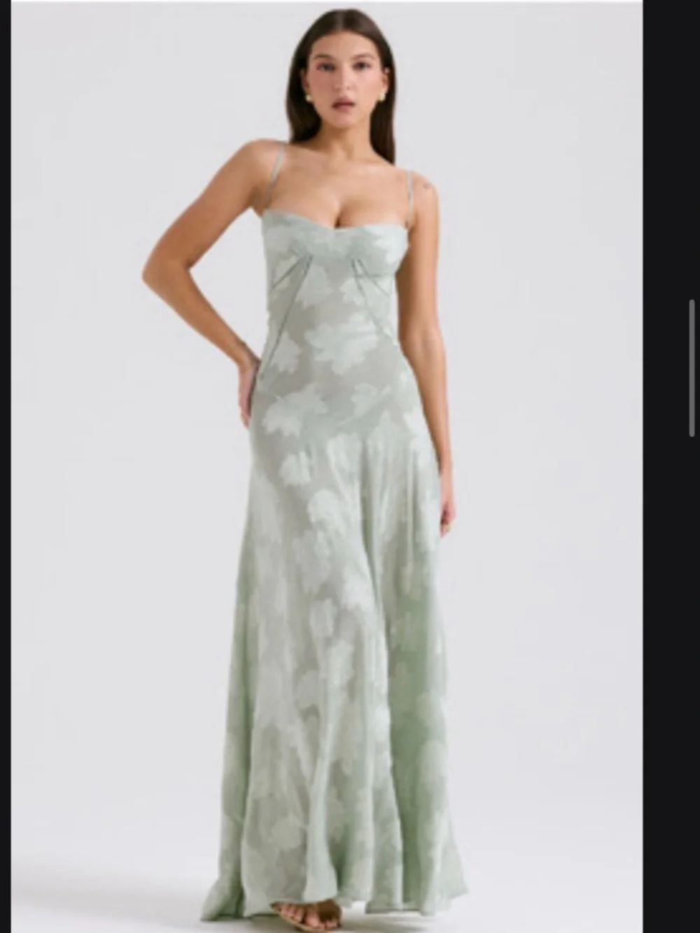 House of CB Mint Green Floral Satin Maxi Dress - Picture 1 of 1